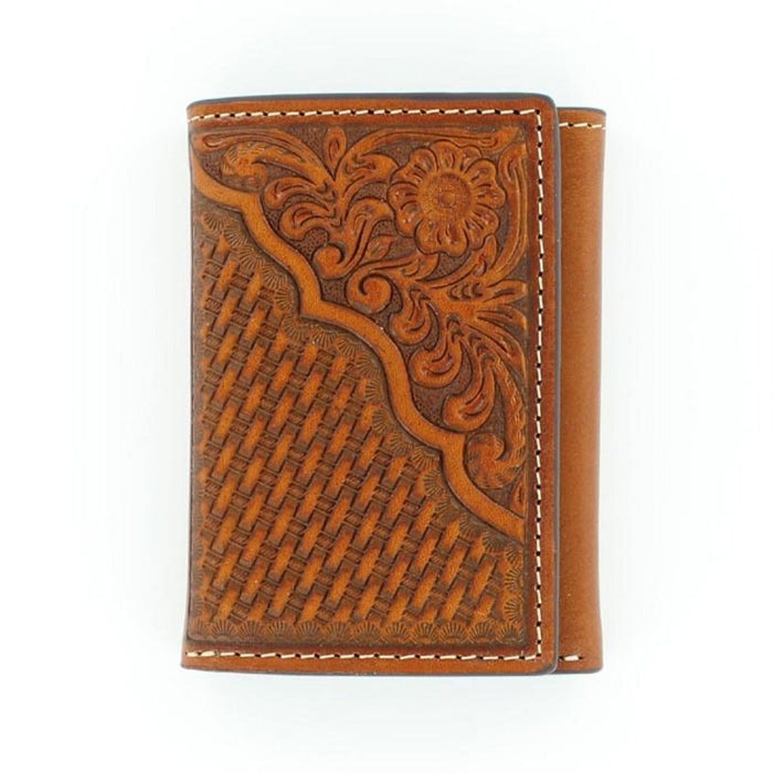 Men's M&F Tan Tri-Fold Basket Weave Wallet