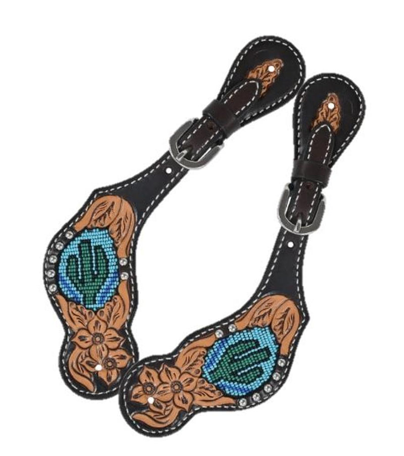Ladies Youth Beaded Cactus Inlay Spur Straps