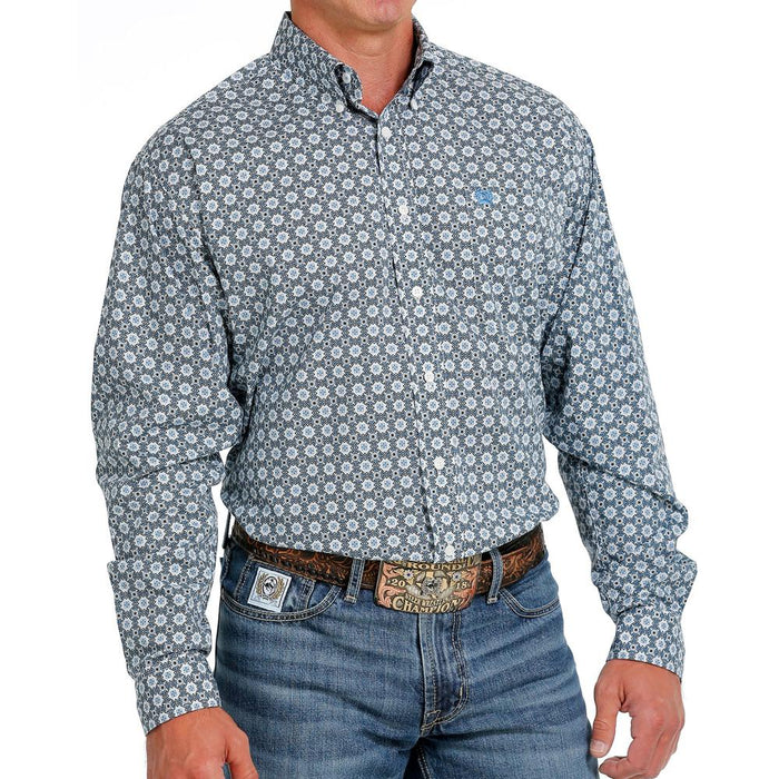 Cinch Men's Medallion Blue/Cream Long Sleeve Button Down Western