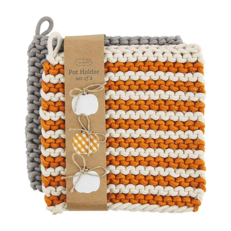 Mud Pie Orange Crochet Pot Holder Set