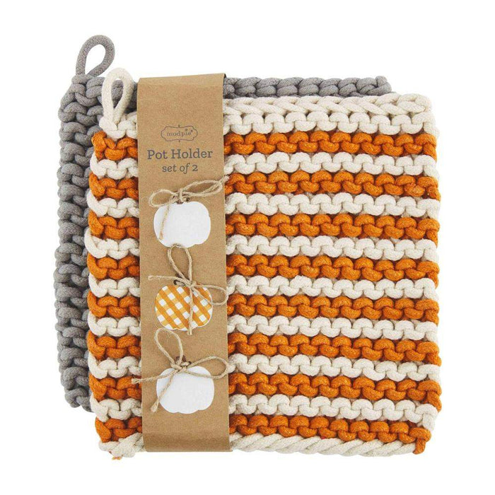 Mud Pie Orange Crochet Pot Holder Set