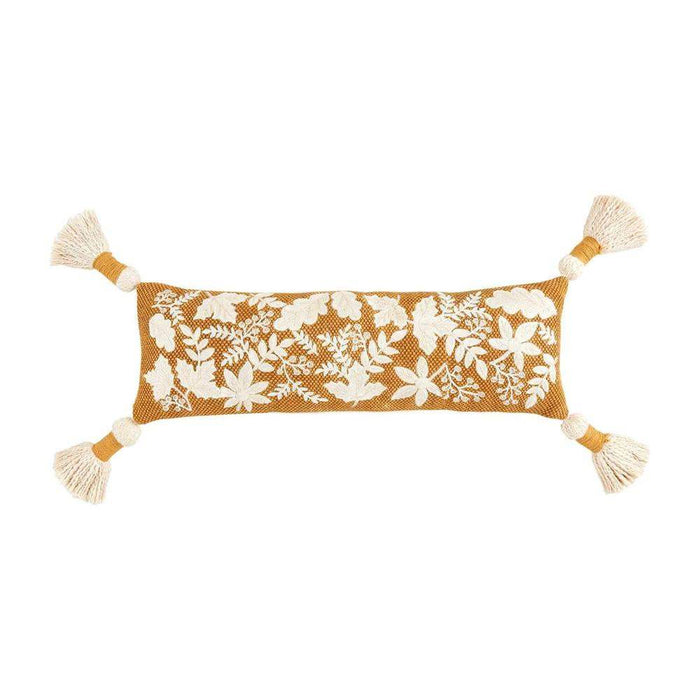 Mud Pie Mustard Leaf Embroidered Long Pillow