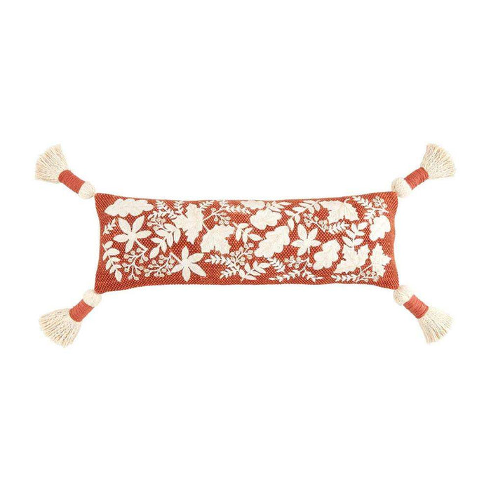 Mud Pie Rust Leaf Embroidered Long Pillow