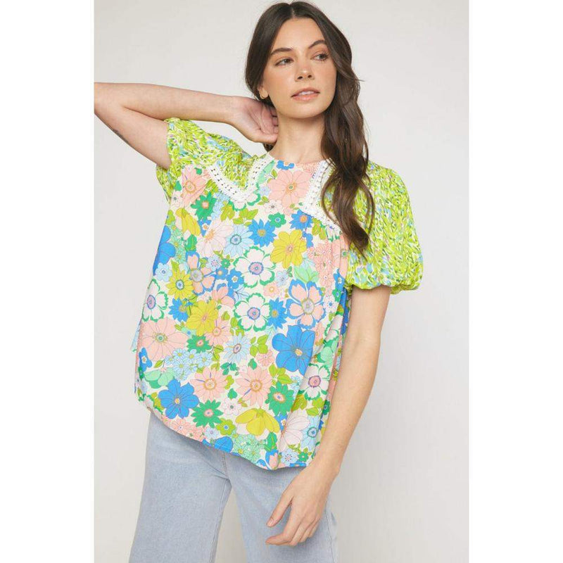 Entro Women's Cream Mixed Print Top