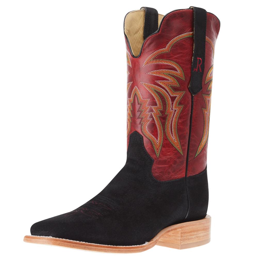 R Watson Boots Men's Black Boar 11in Barn Red Cowhide Top Square