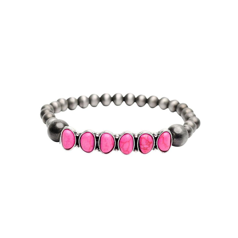 Faux Navajo Pearl and Pink Stretch Bracelet