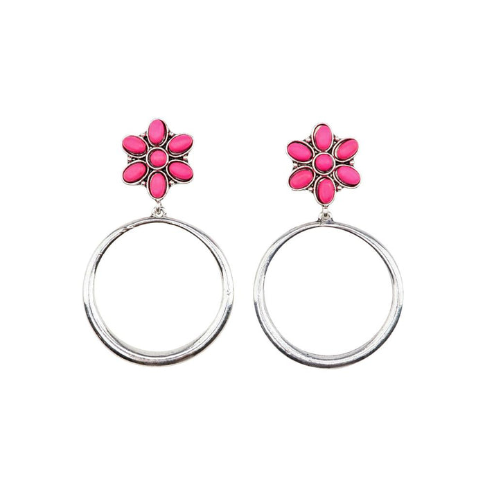 Pink Flower Dangle Hoop Earring