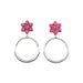 Pink Flower Dangle Hoop Earring