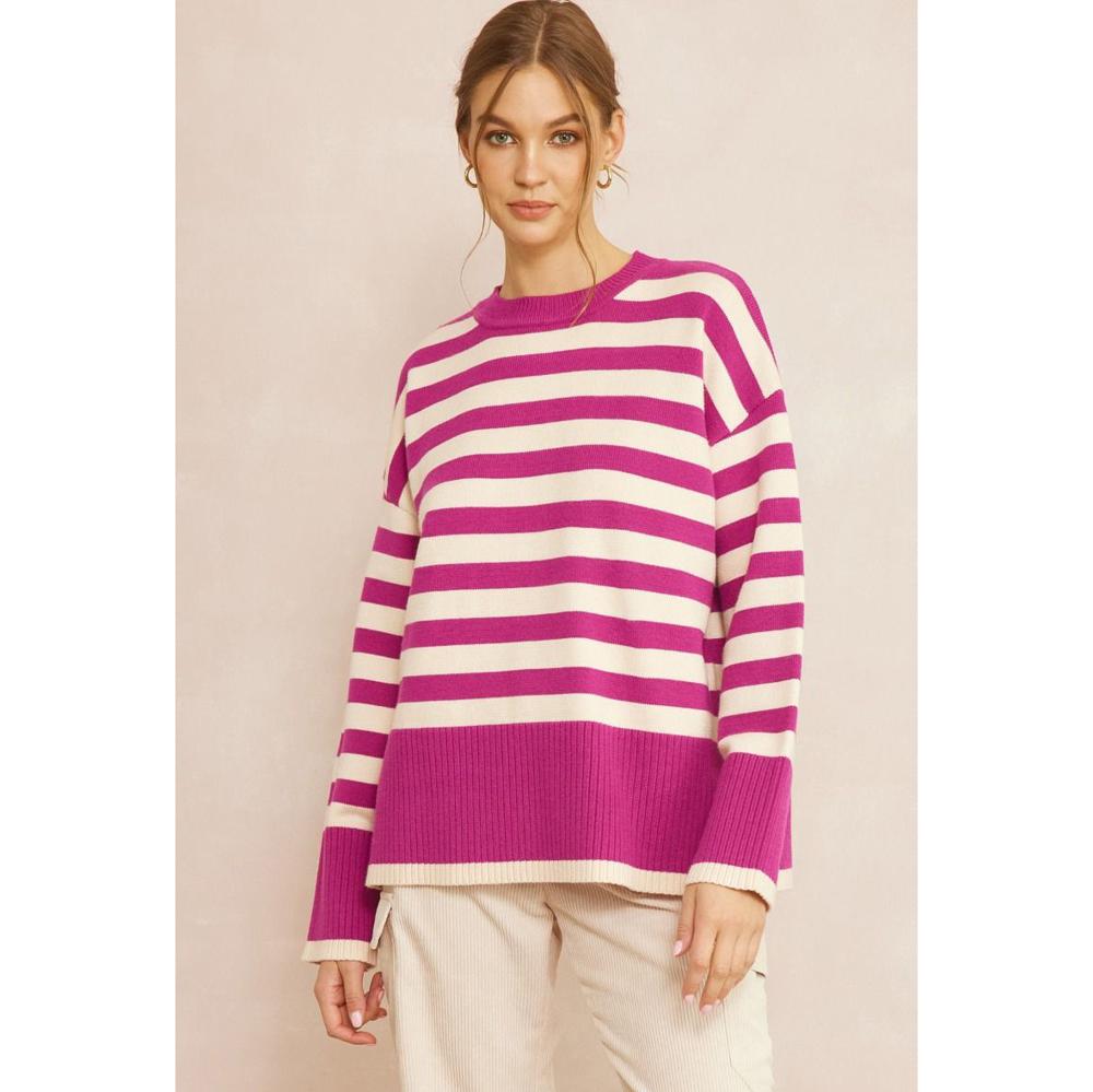 Entro Womens Orchid Stripe Oversize Sweater — NRS