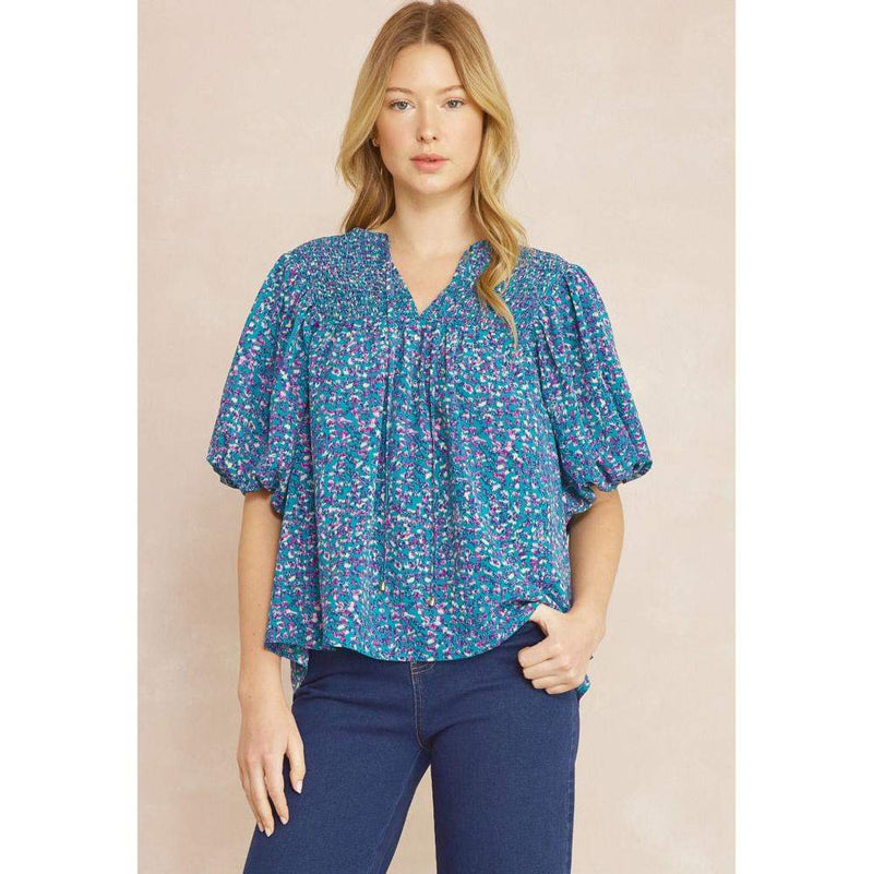 Entro Womens Teal Green Bubble Sleeve Top