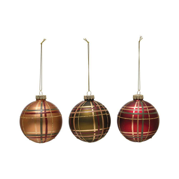 Creative Co-Op Assorted Glitter Round Plaid Ornament