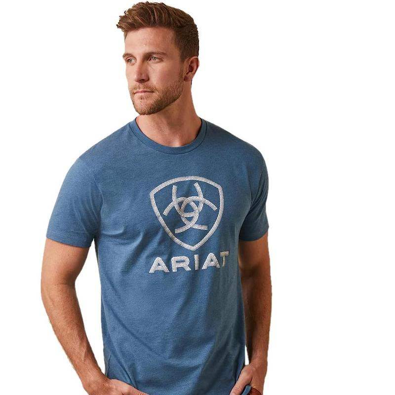 Ariat Mens Steel Blue Heather Bar Logo TShirt