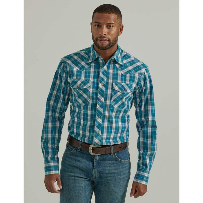 Wrangler Men's Teal Plaid Snap Shirt