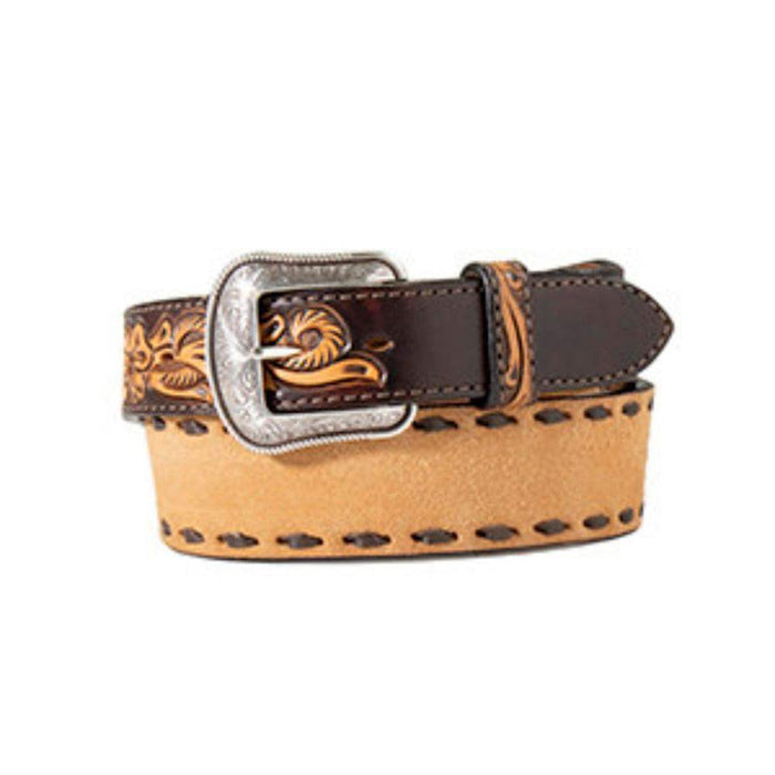 M & F Mens 3D Roughout Leather Floral Tool Western Belt