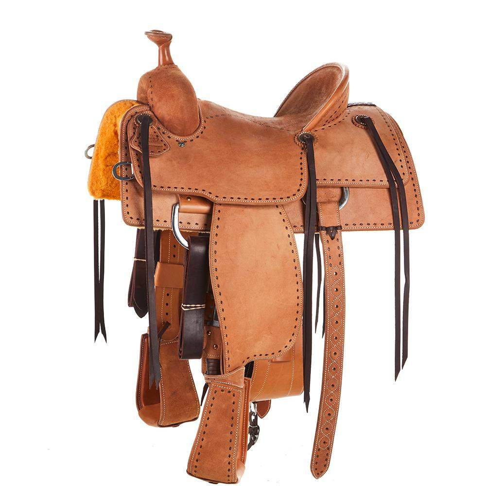 Martin Saddlery Natural Roughout Painted Buckstitch Border Team Roper