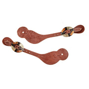 Oiled 5/8 Inch Spur Straps with Copper Flower Sliver Bar Cart Buckles