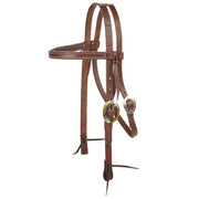 Oiled 3/4 Inch Browband Headstall with Silver Flower Brass Bar Cart Buckle