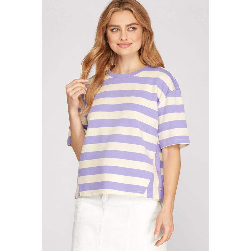 She & Sky Women's Purple Striped Top
