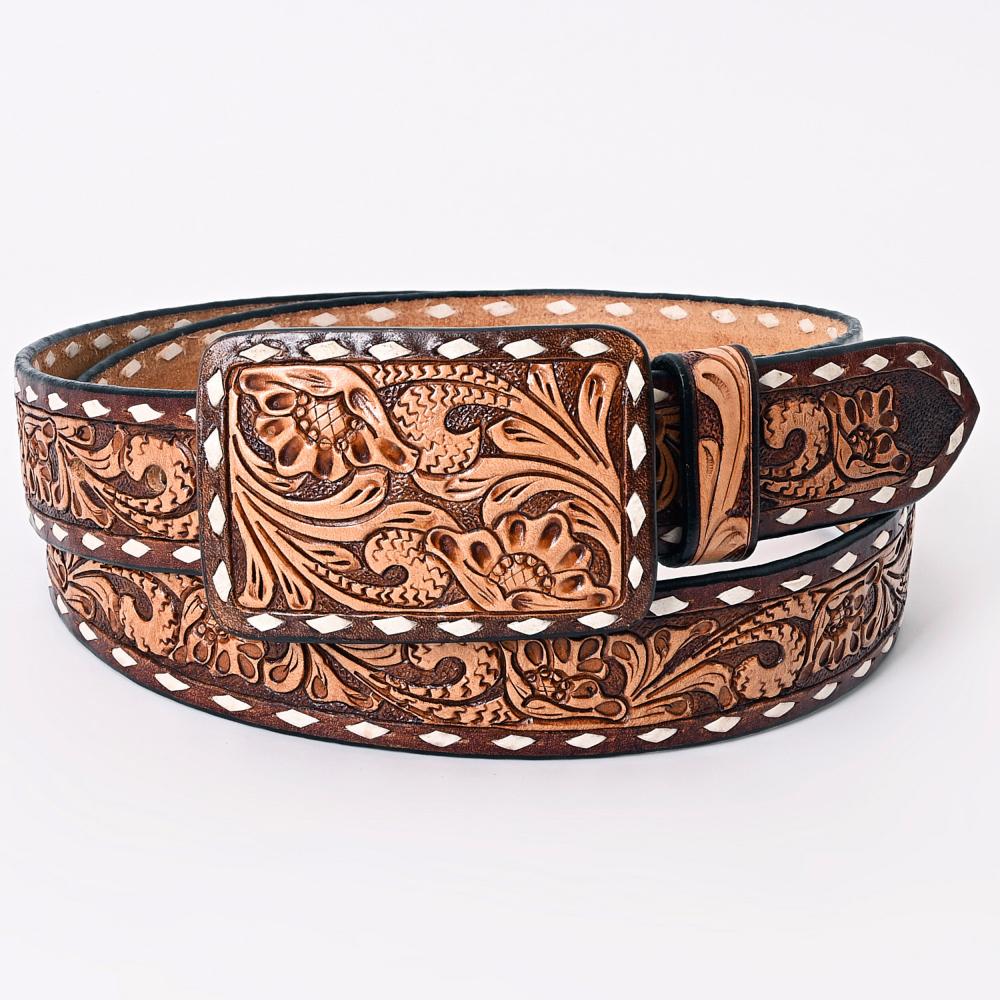 Checkered Stamped Belt - Brown - 40