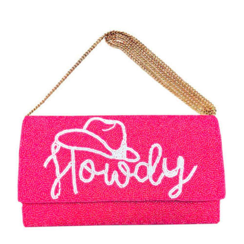 Viv And Lou Hot Pink Howdy Beaded Clutch