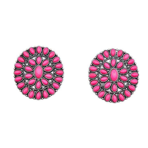 Large Silver Pink Cluster Earrings