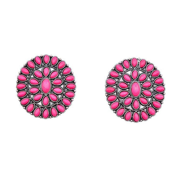 Large Silver Pink Cluster Earrings