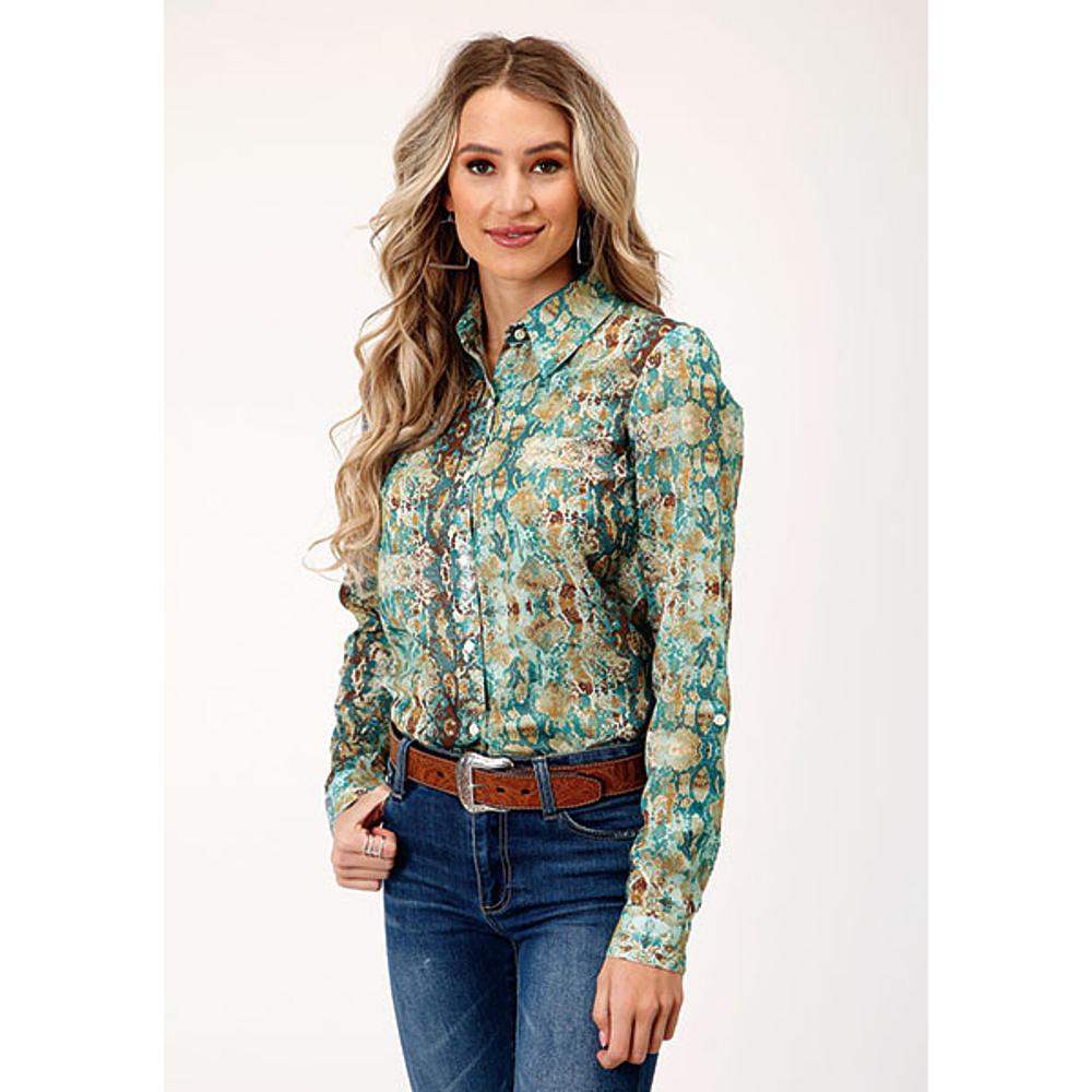 Roper Apparel Women's Teal Snake Print Western Shirt