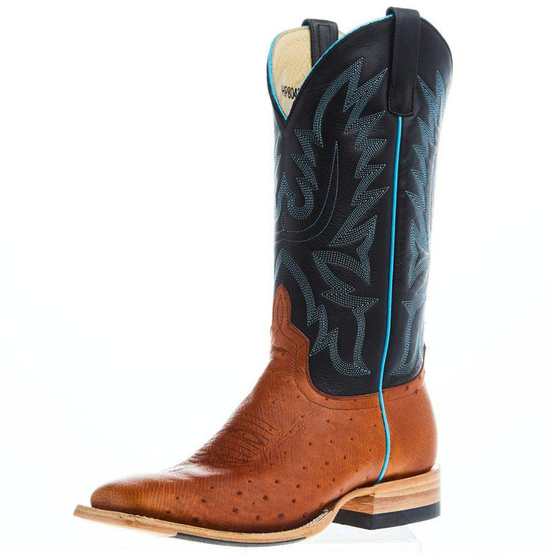 Mens Top Hand Cognac Smooth Ostrich Square Toe Boot