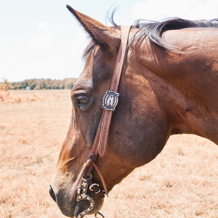 3/4 Inch Roughout Slit Ear Headstall with Feather Buckle