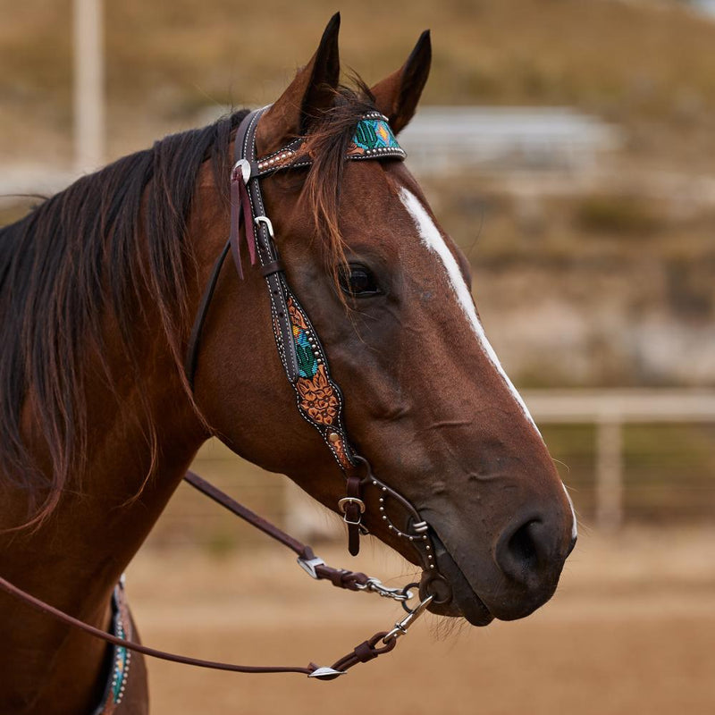 Beaded Cactus Inlay Browband Headstall