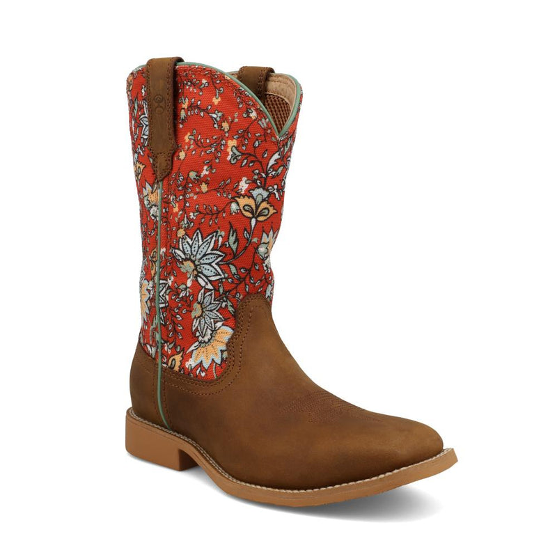 Kids Hooey Rustic Brown and Red Floral Boot