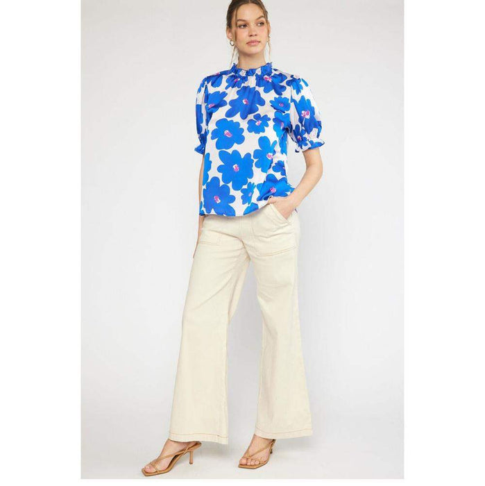 Entro Women's Cobalt Blue Floral Print Top
