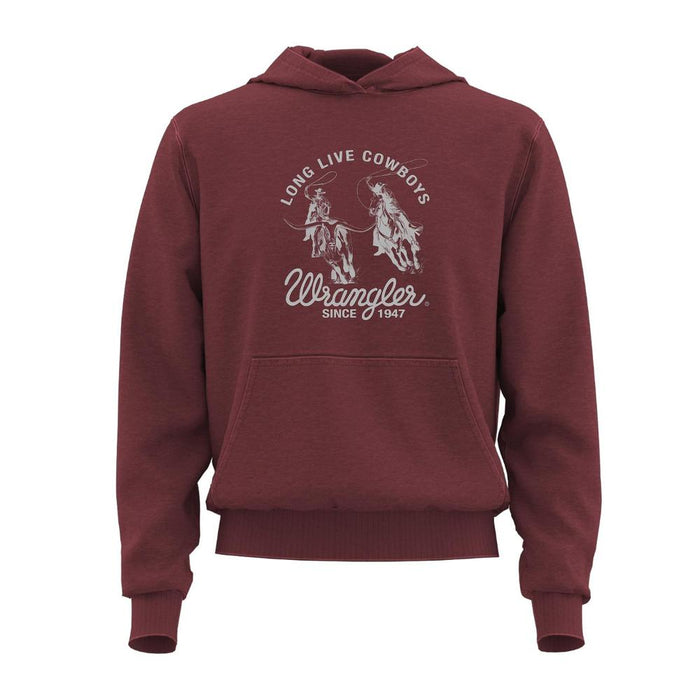 Men's Wrangler Long Live Cowboys Pullover Hoodie in Burgundy Heather