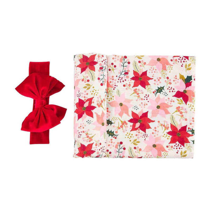Mud Pie Poinsettia Swaddle and Headband Set