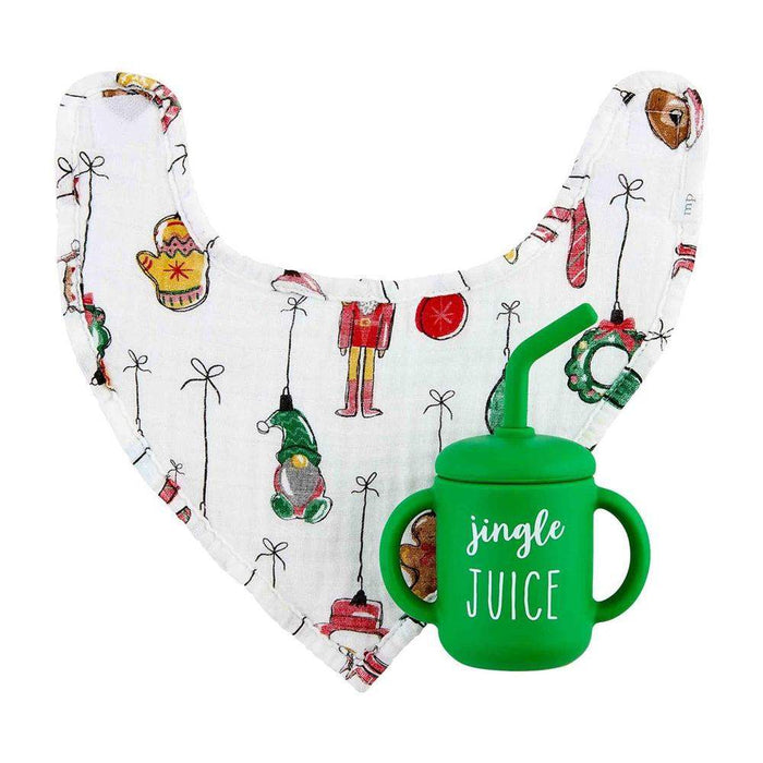 Mud Pie Christmas Bib with Green Sippy Cup