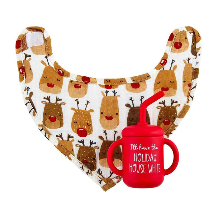 Christmas Bib with Red Sippy Cup