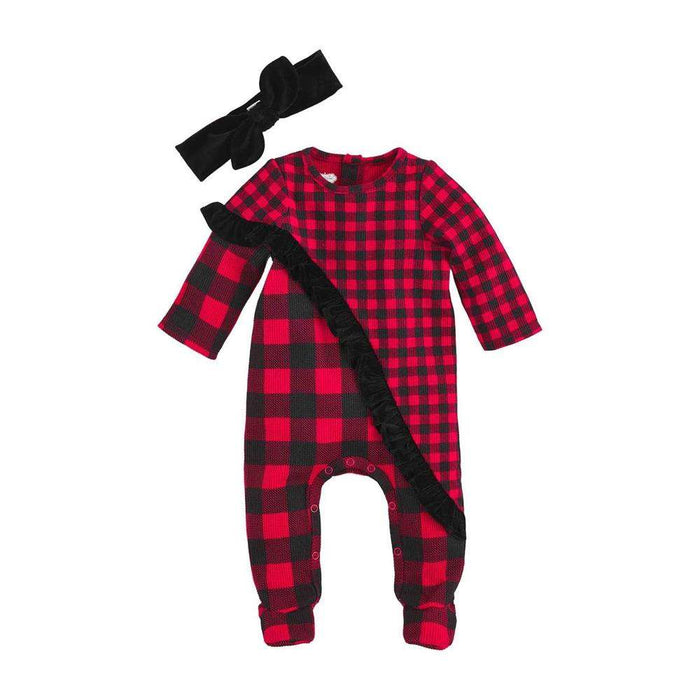 Mud Pie Buffalo Check Sleeper and Headband Set
