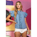 Ces Femme Womens Denim Ruffle Sleeve Top