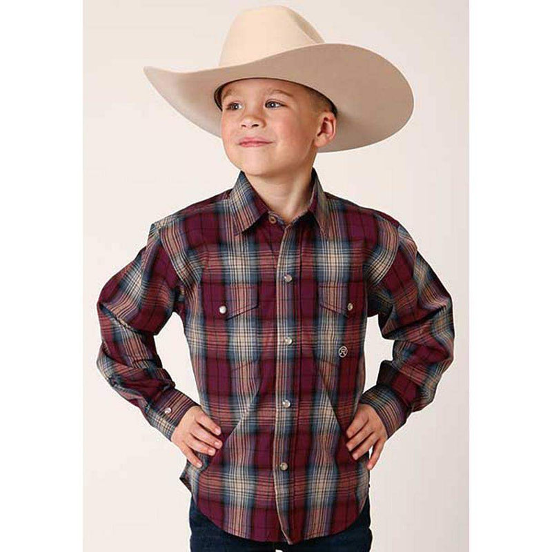 Roper Apparel Boys Wine Plaid Snap Shirt