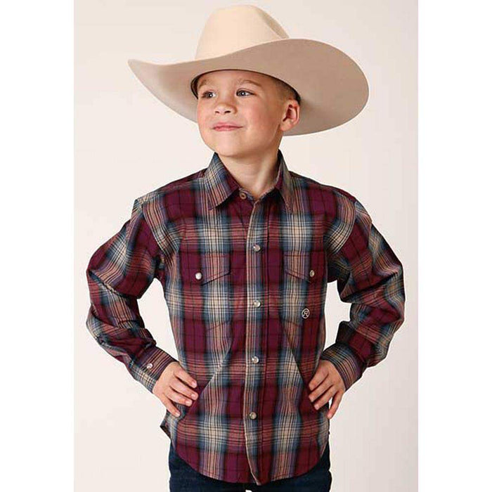 Roper Apparel Boys Wine Plaid Snap Shirt