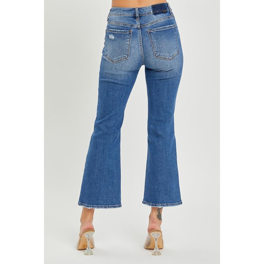 Risen Jeans Mid Rise Button Cropped Flare Jeans