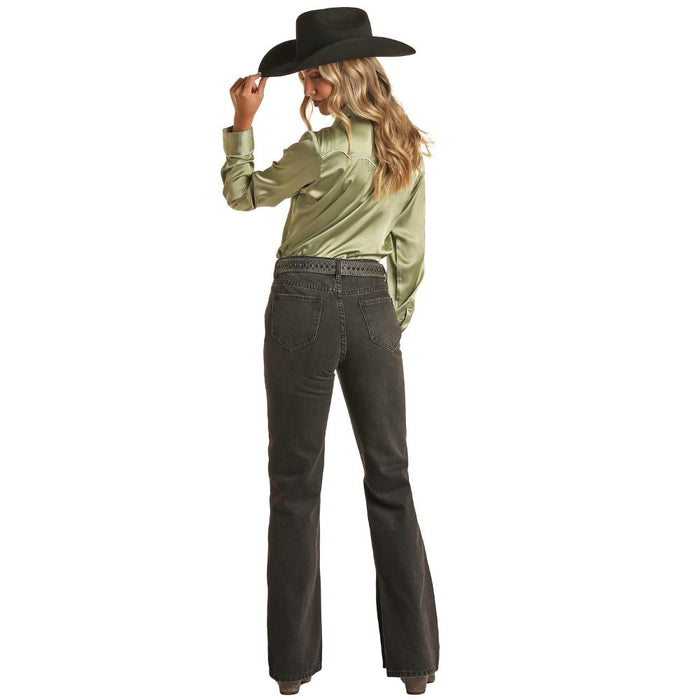 Womens Black High Rise Flare