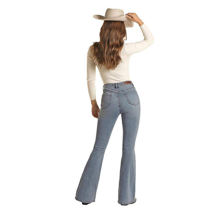 Womens Pocket Fringe High Rise Flare