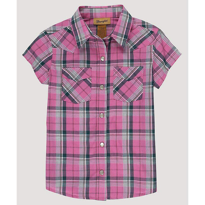 Wrangler Girls Short Sleeve Snap Plaid
