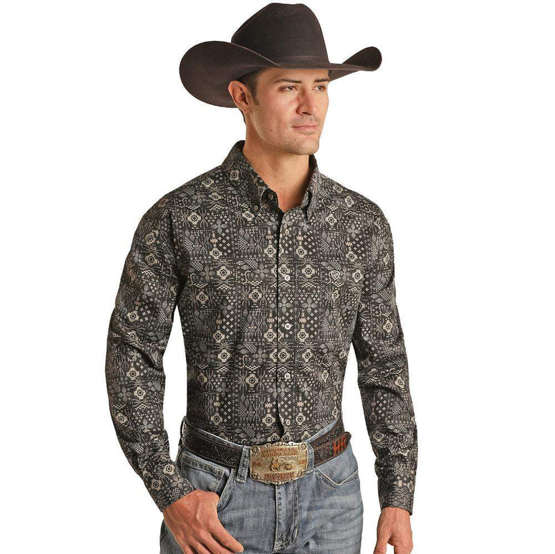 N Mens Long Sleeve Bandana Print Shirt