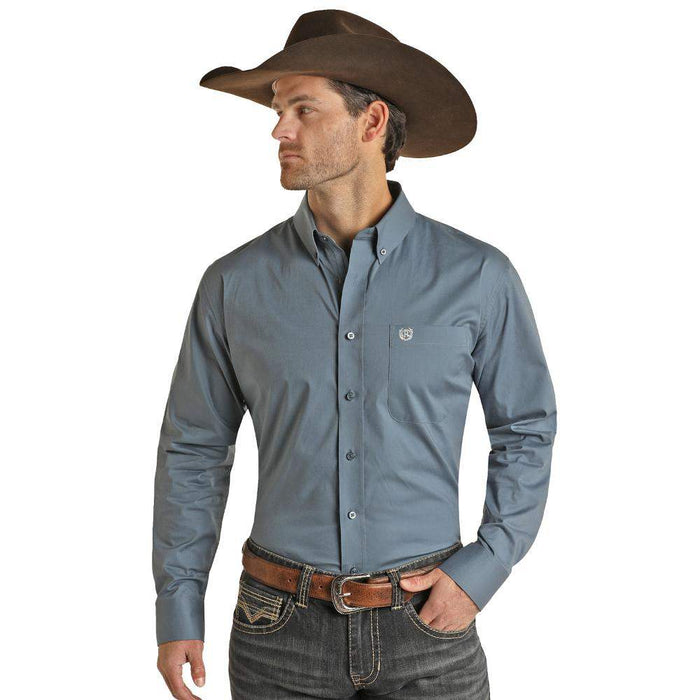 Panhandle Mens Long Sleeve Solid Button Down