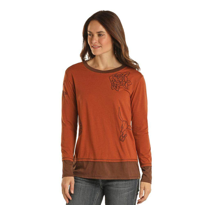 Panhandle Women's Rust Layered Long Sleeve Top