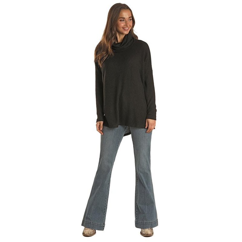 Women's Waffle Cowl Neck Sweater