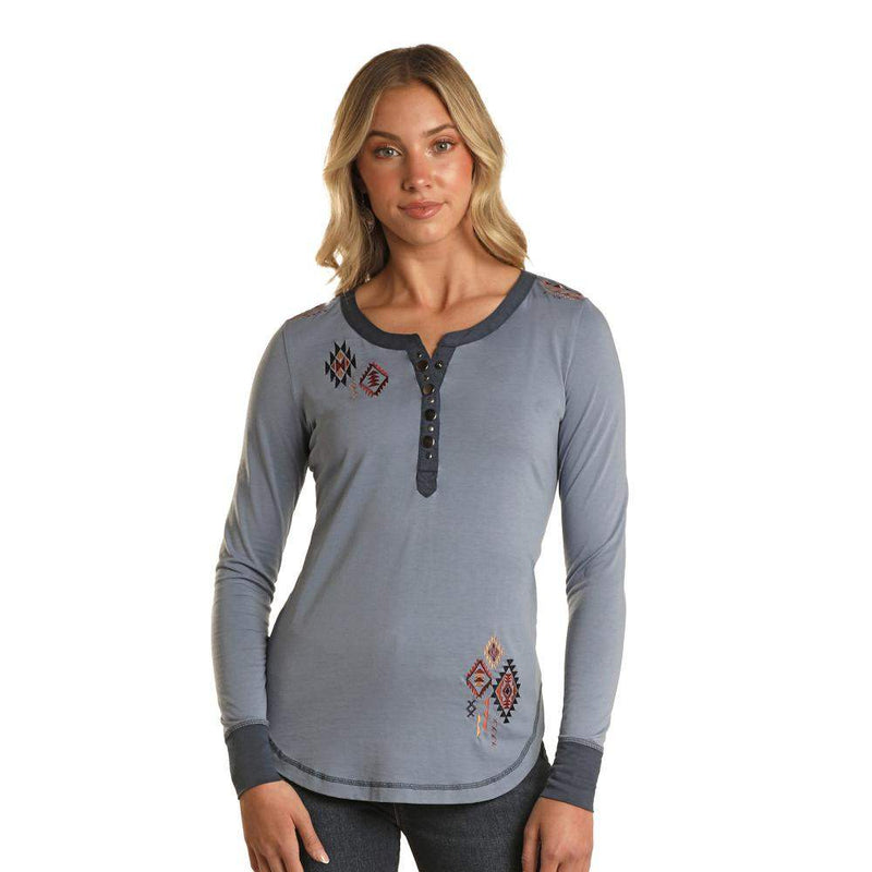 Panhandle Women's Long Sleeve Snap Henley Shirt