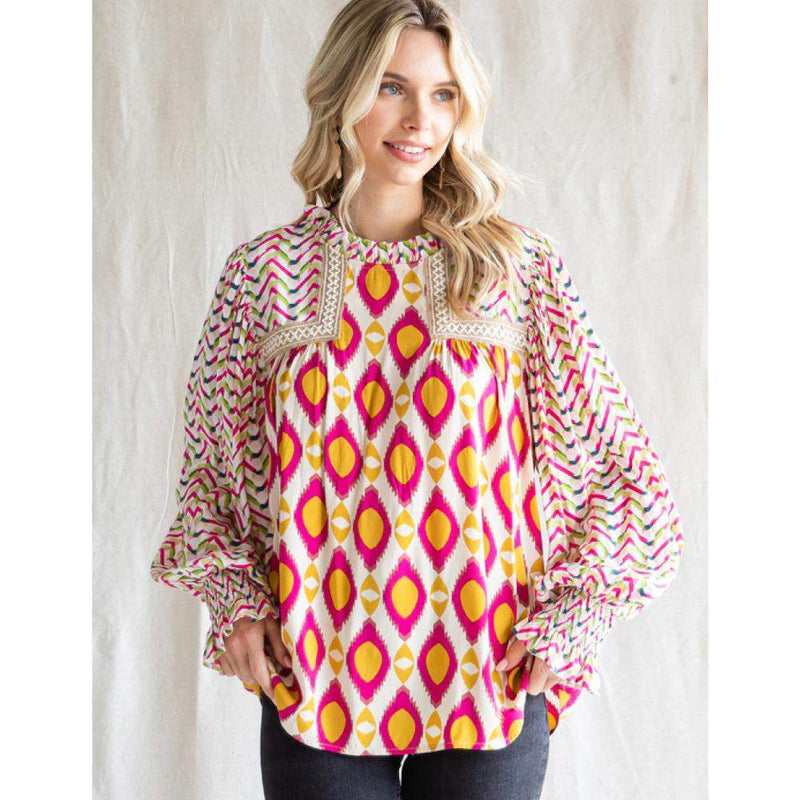 Jodifl Womens Magenta Mix Printed Blouse